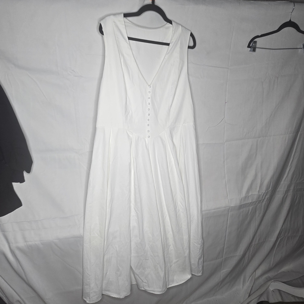 Floreya White Sleeveless Midi Dress Button Detail 2X Beach Bachelorette Wedding